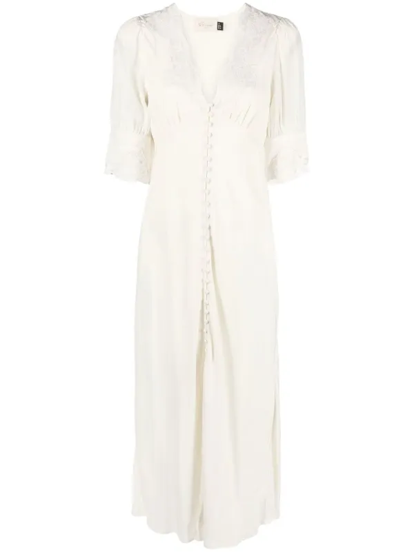 Rixo Simone Lace-trim Midi Dress in Neutrals