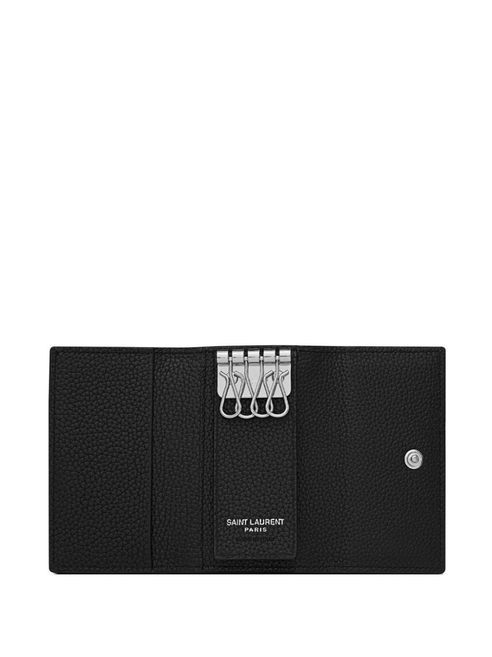 Shop Saint Laurent Cassandre Shadow Leather Key Wallet In Black