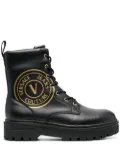 Versace Jeans Couture logo-print leather combat boots - Black
