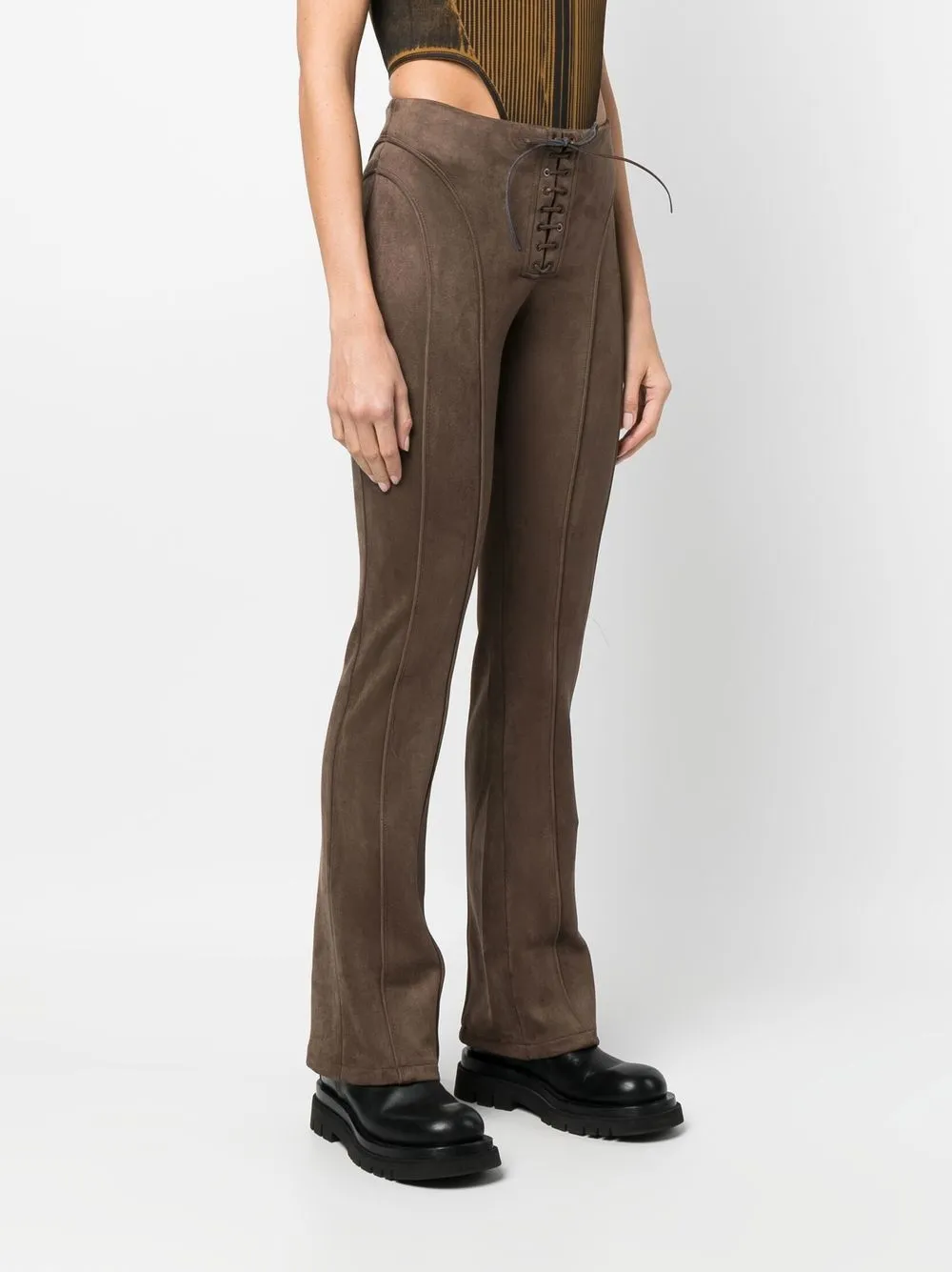 Misbhv Tie-front Faux Suede Trousers In Braun