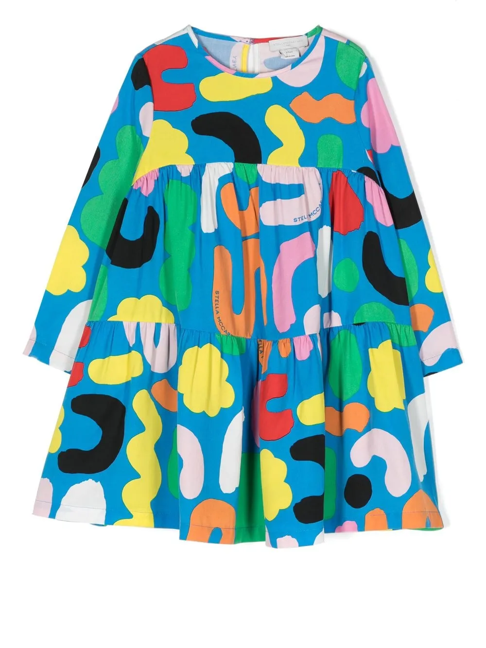 

Stella McCartney Kids vestido con estampado gráfico y detalle fruncido - Azul