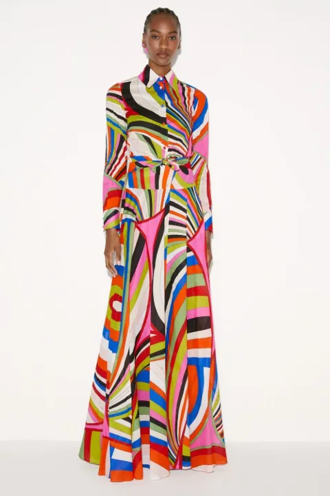 Iride-Print Cotton Maxi Skirt