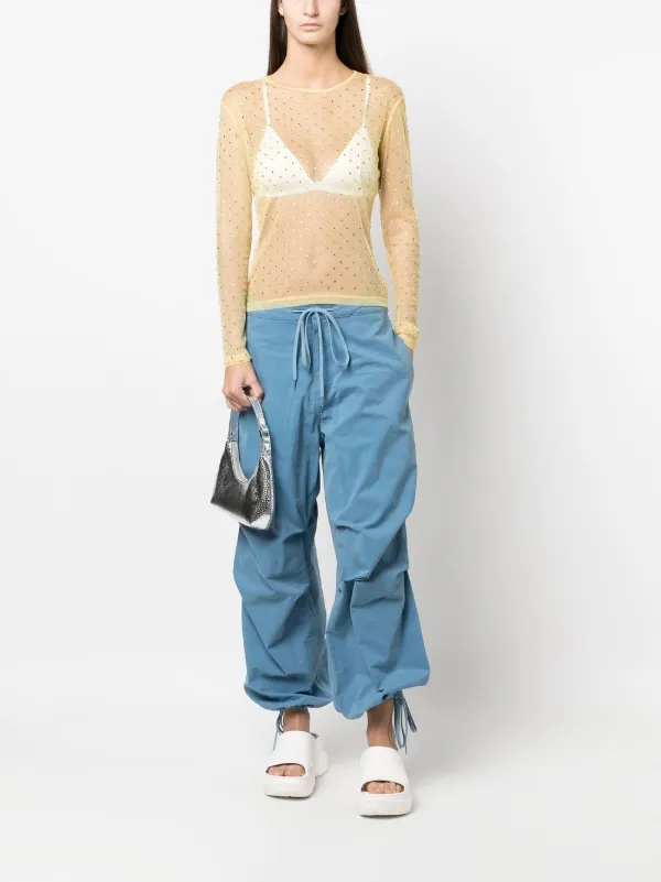 SIEDRES Desta crystal-embellished Sheer Top | Yellow | FARFETCH