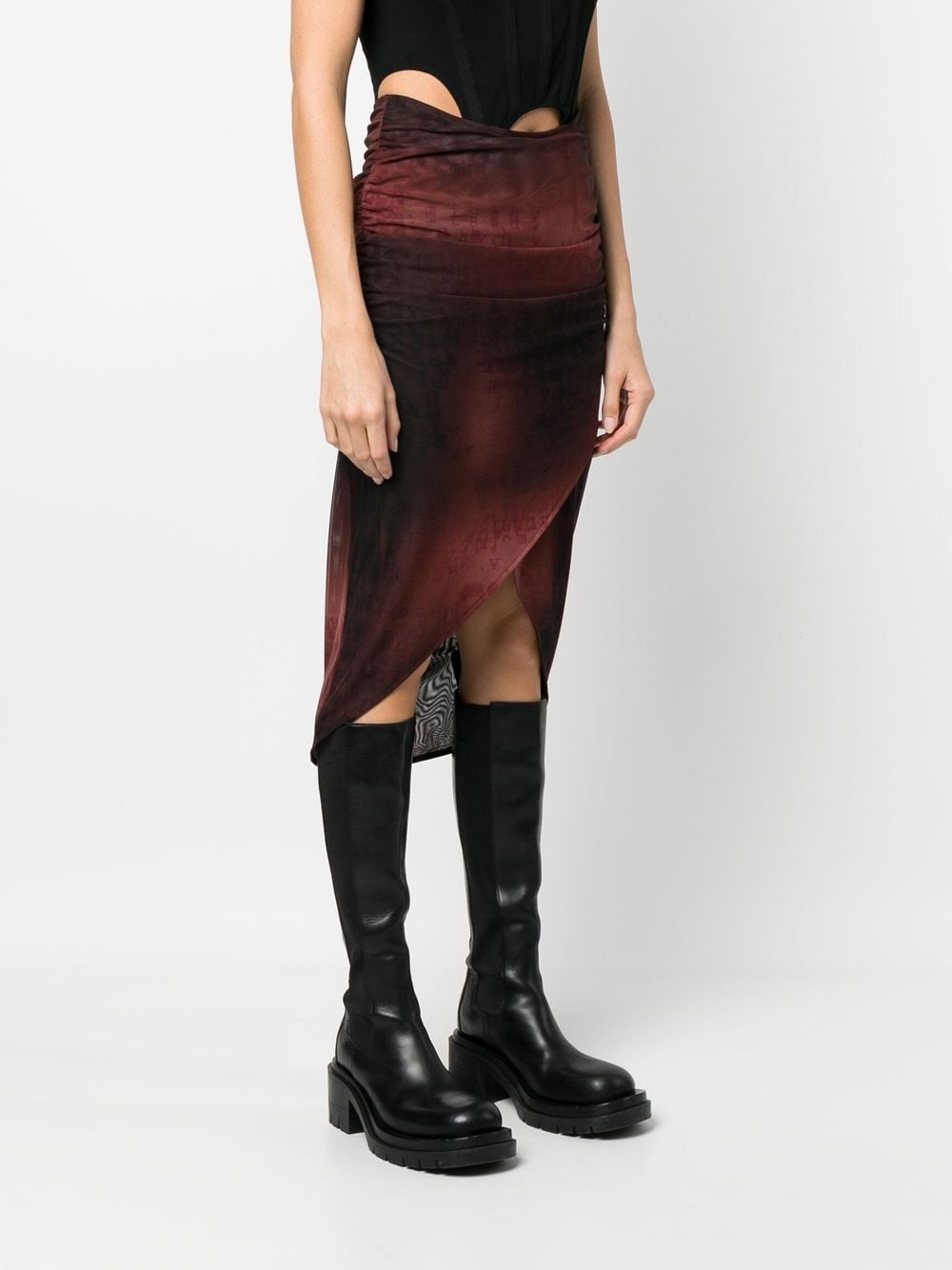 Shop Misbhv Gradient-print Semi-sheer Midi Skirt In Rot