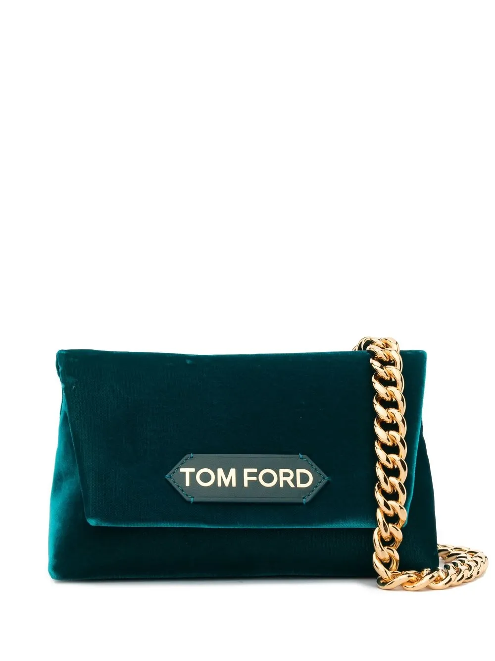 

TOM FORD logo-patch velvet clutch bag - Green
