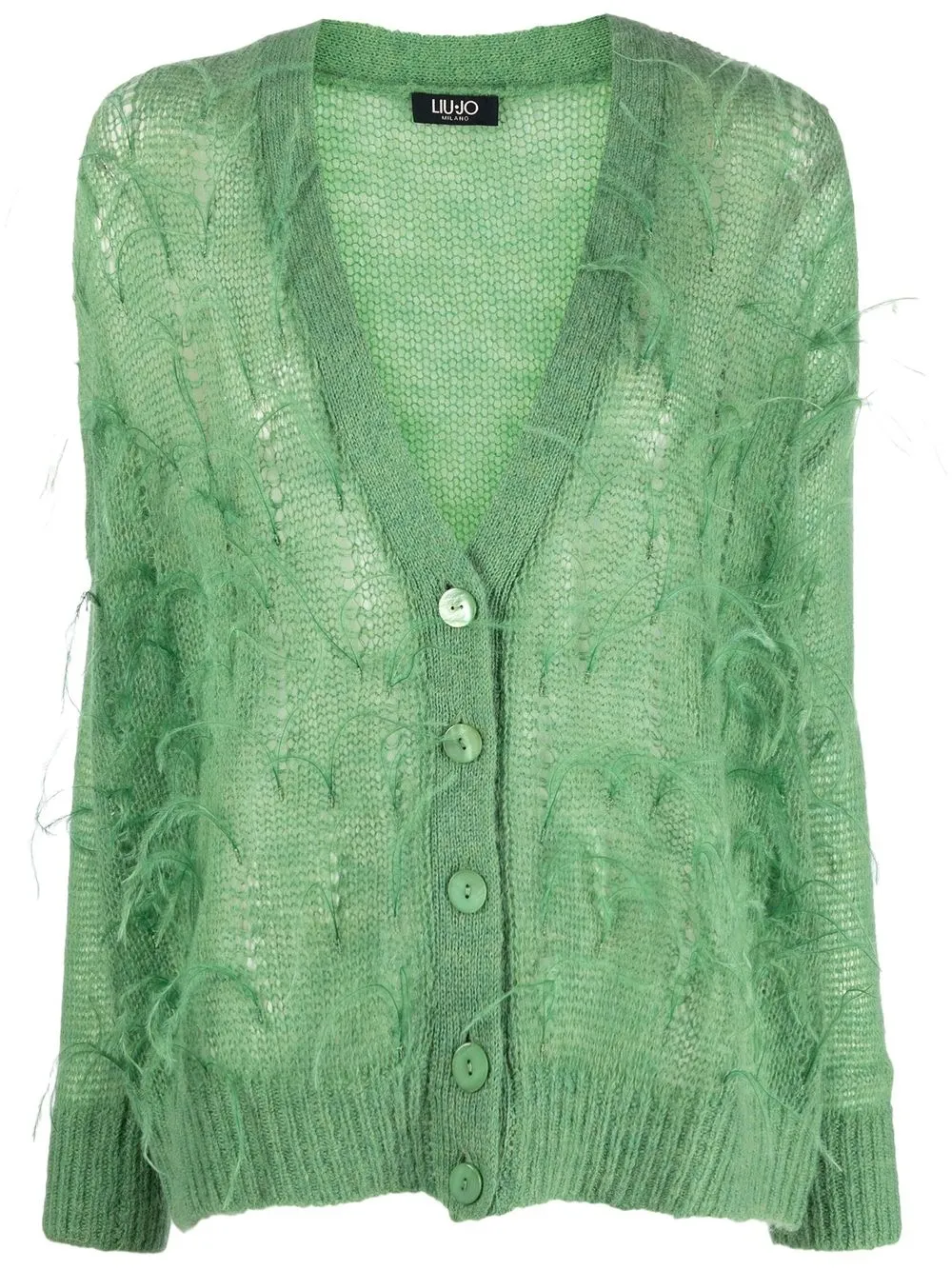 

LIU JO feather-detail V-neck cardigan - Green