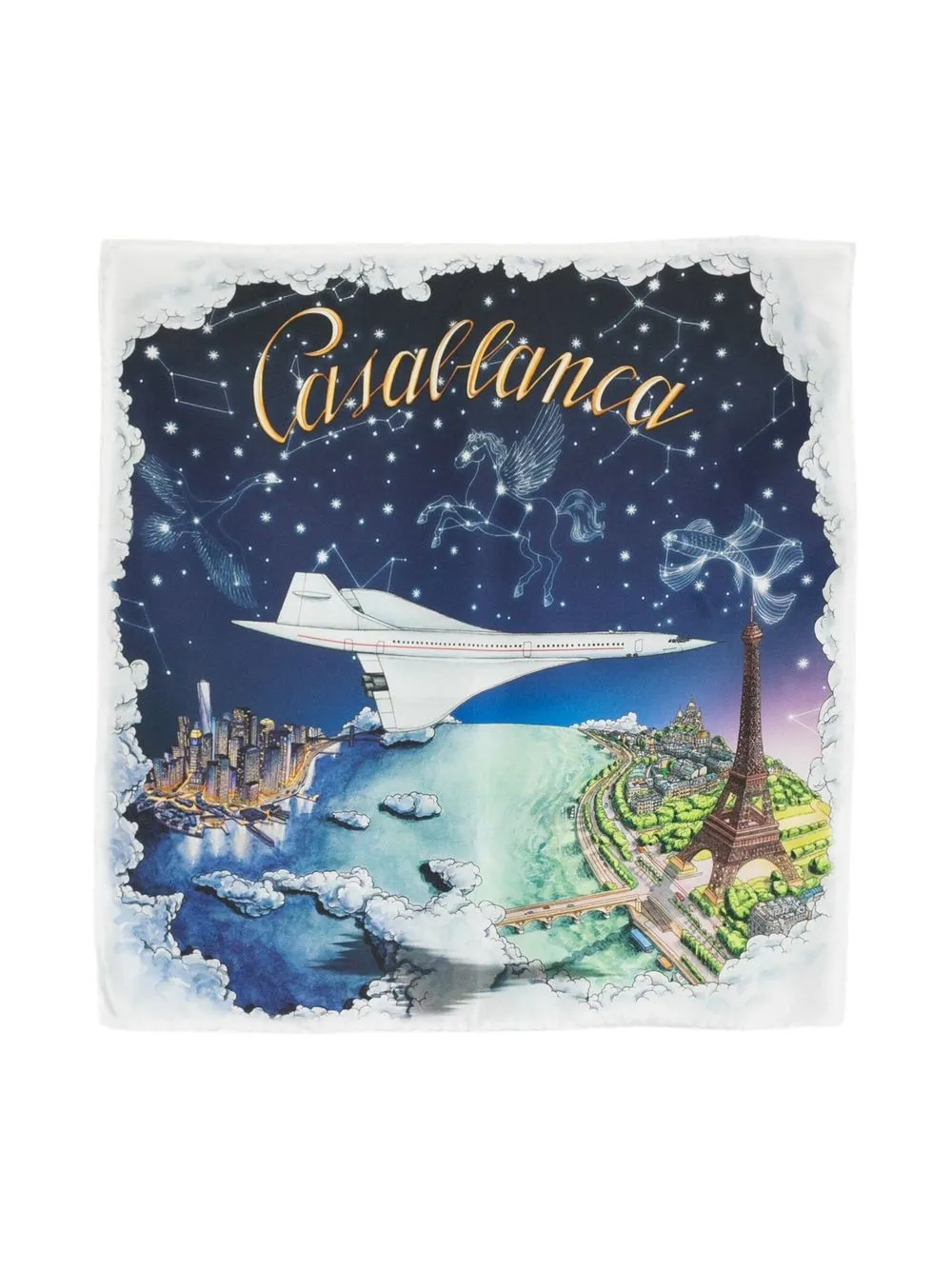 

Casablanca Vol De Nuit print silk scarf - Blue