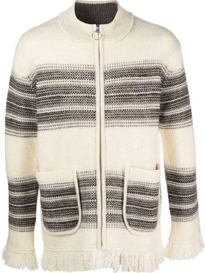 Junya Watanabe MAN stripe-pattern zip-up cardigan neutrals | MODES