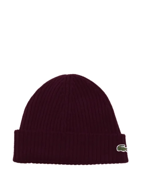 Lacoste logo-patch ribbed-knit beanie 