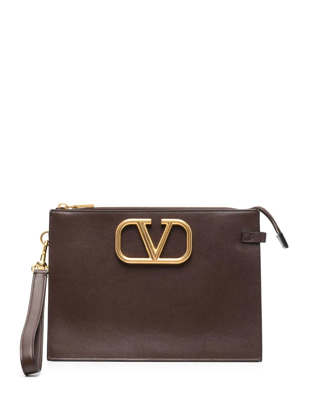 

Valentino Garavani Maxi Vlogo leather clutch bag - Brown