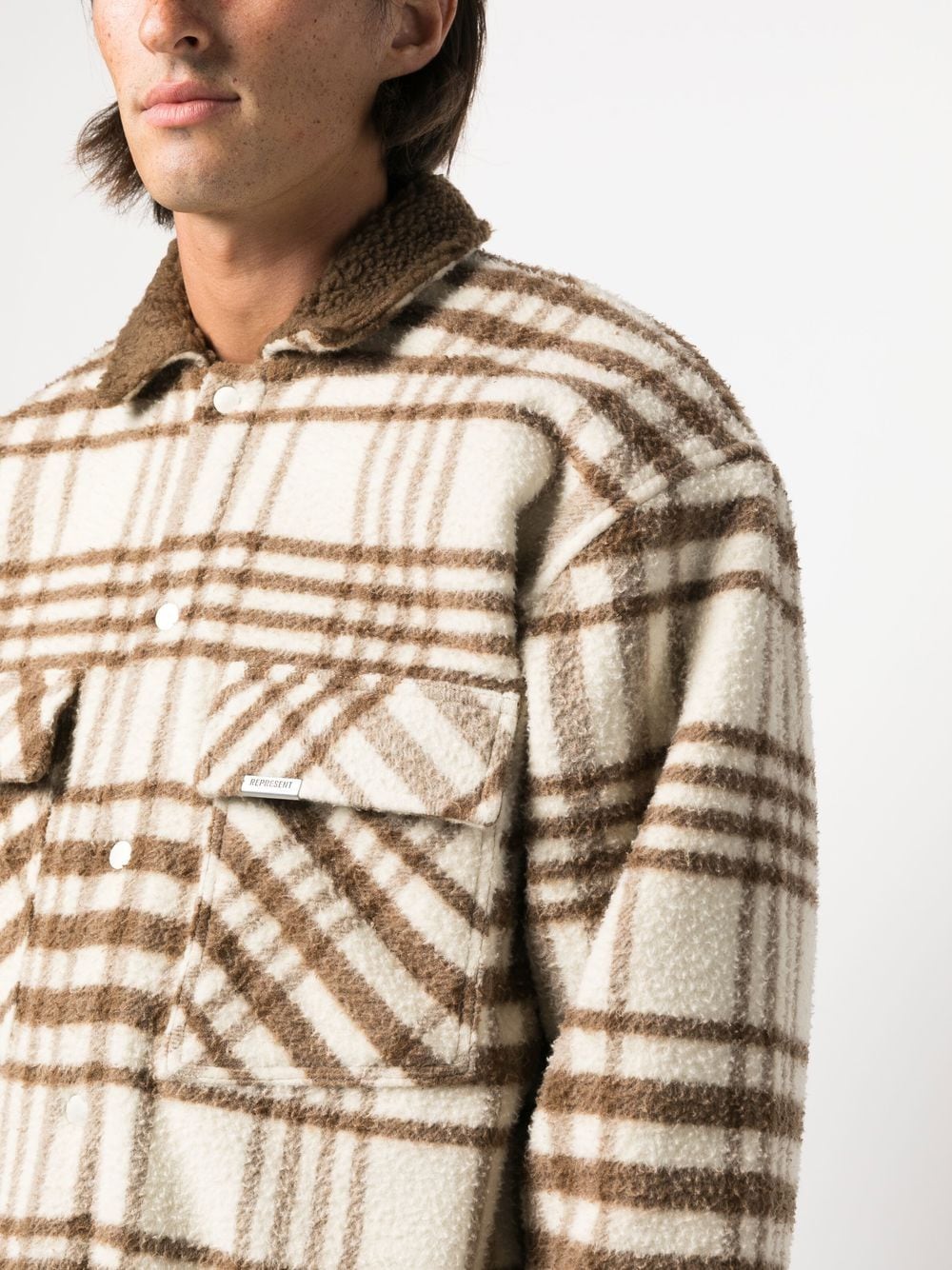 Shop Represent Check-pattern Collared Overshirt In Brown