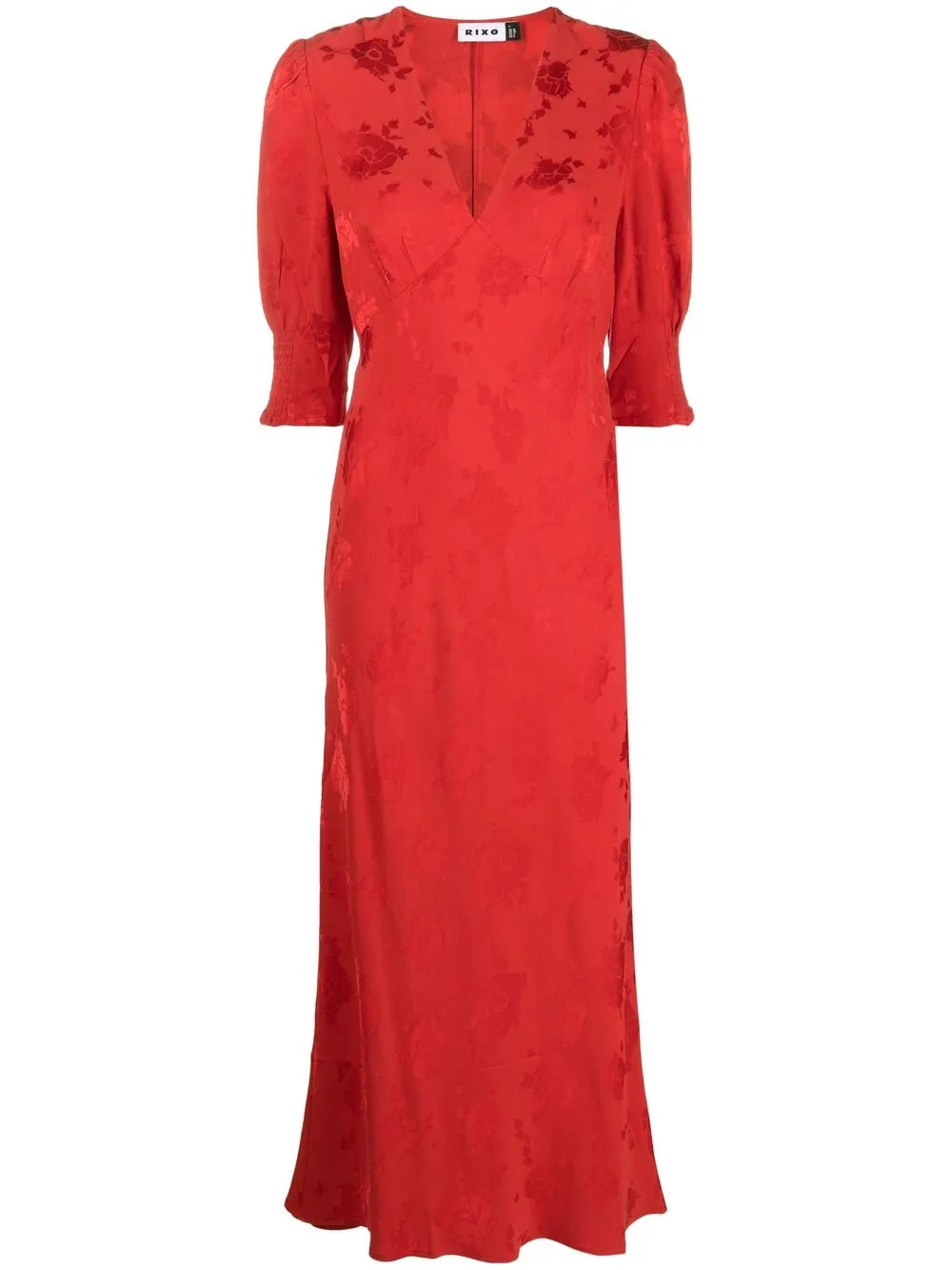 

Rixo Zadie poppy jacquard puff sleeve midi dress - Red