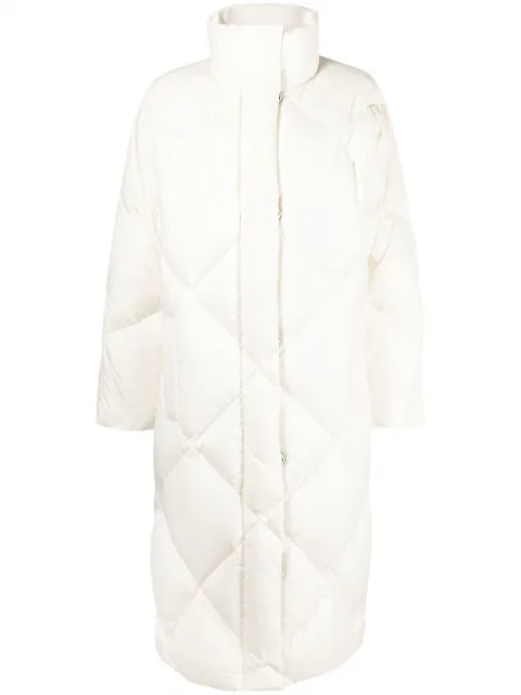 diamond-quilted midi coat