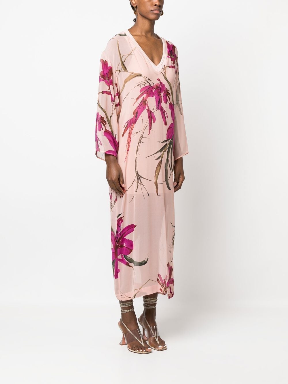 Pre-owned Gianfranco Ferre 1990s Floral Silk Dress In Pink