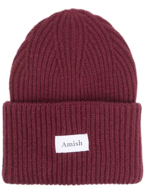 AMISH ribbed-knit logo-patch hat