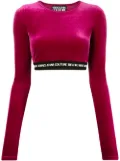 Versace Jeans Couture logo-waistband cropped velvet top - Red