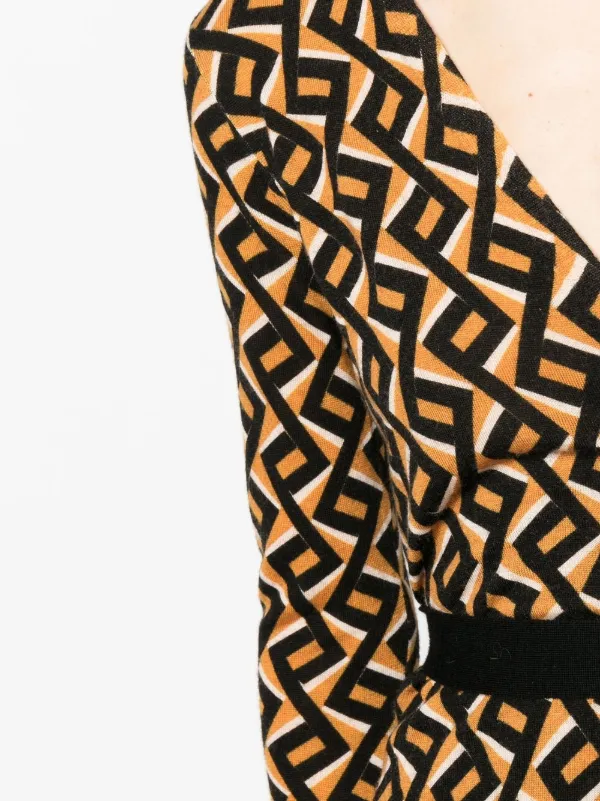DVF Diane Von Furstenberg zig-zag Print Wrap Dress | Brown