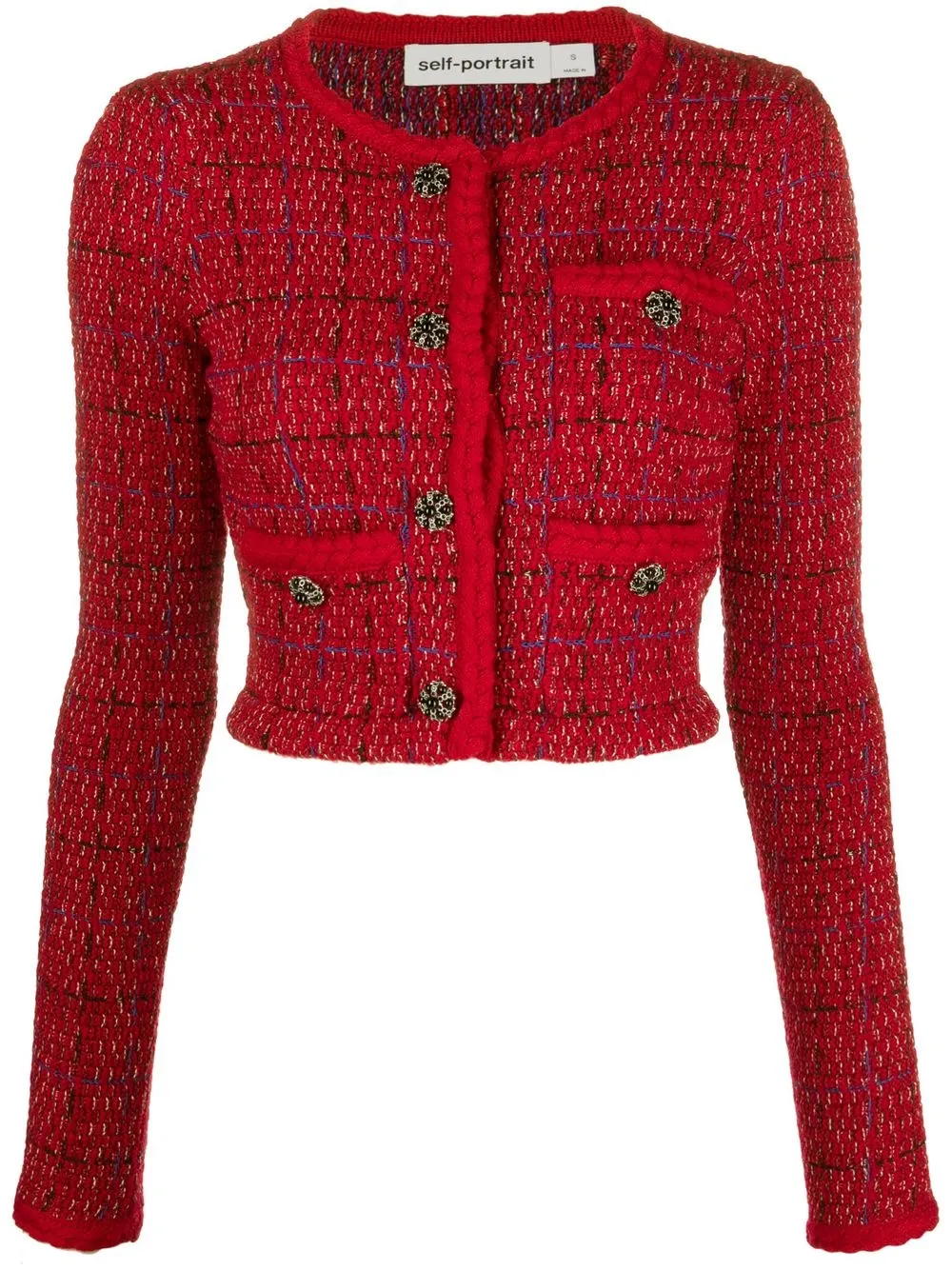 

Self-Portrait contrast-stitch wool-blend cardigan - Red