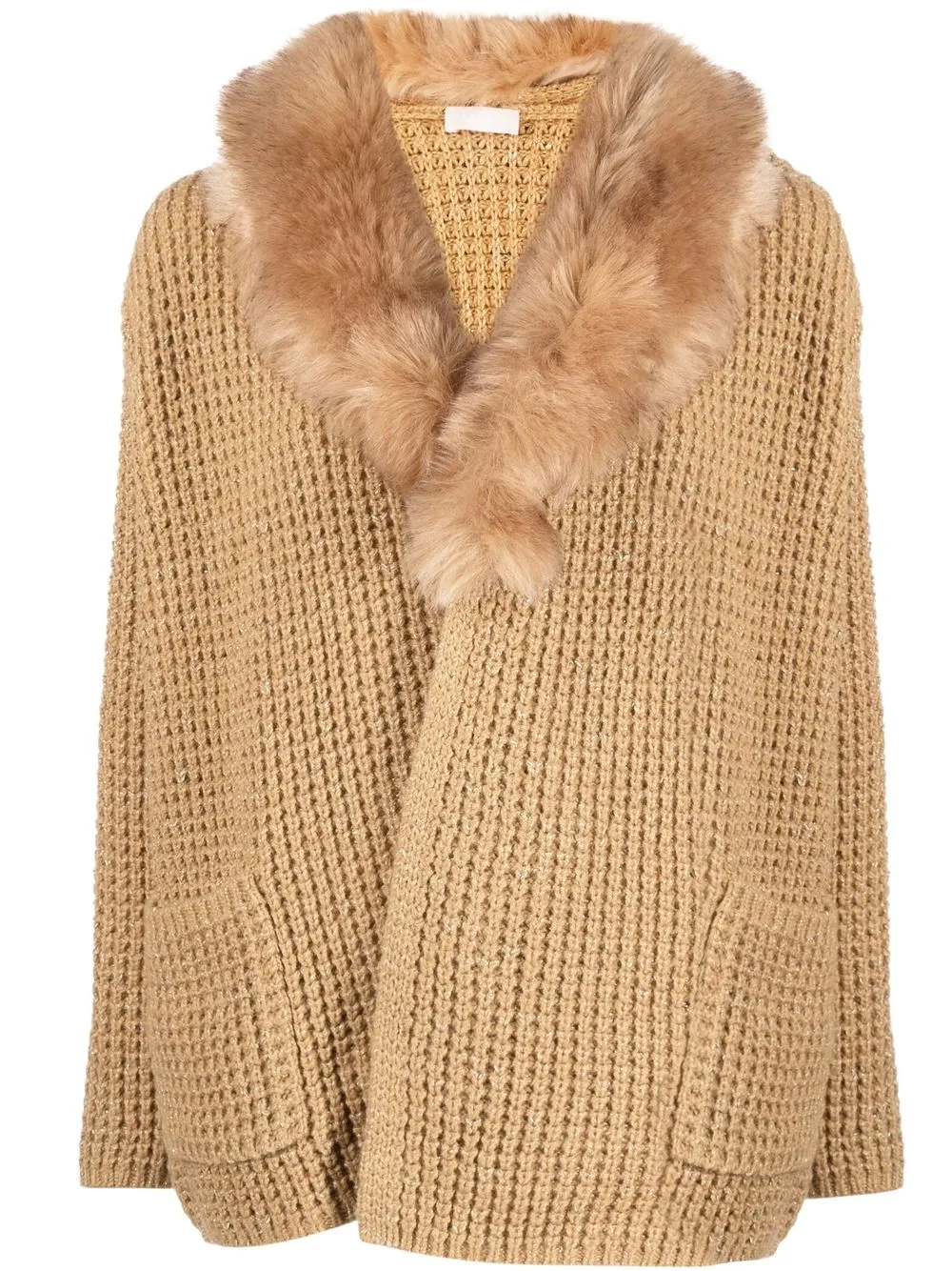 

LIU JO fur-trim waffle knit cardigan - Neutrals