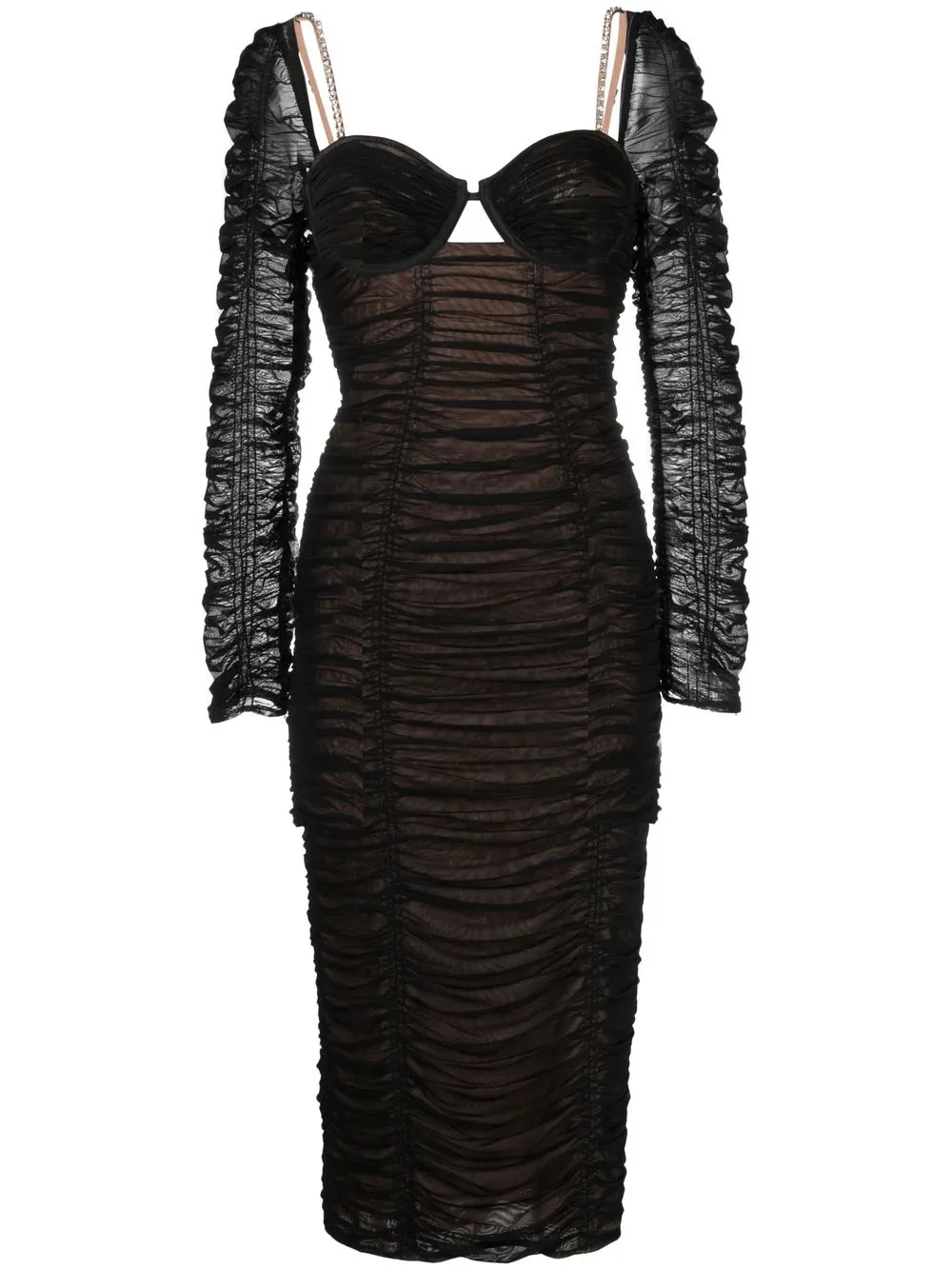 

Self-Portrait ruched mesh midi dress - Black
