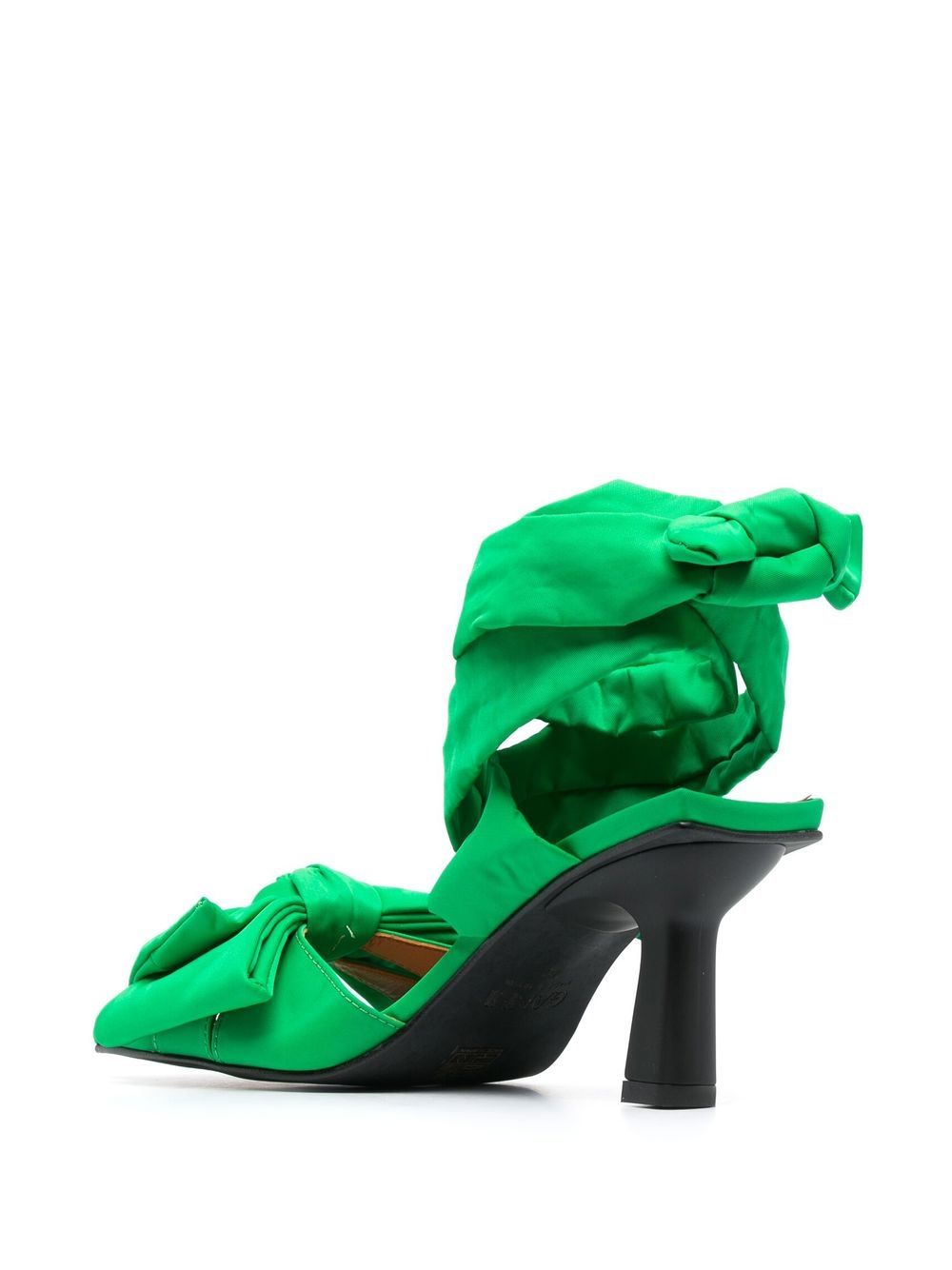 Shop Ganni Bow-detail 85mm Sandals In Green