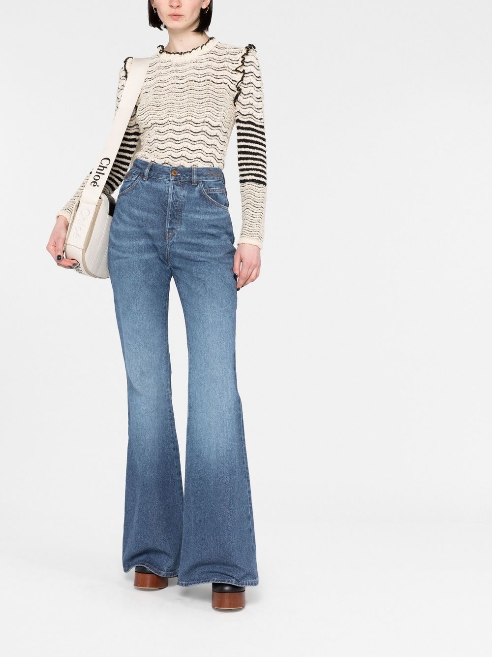 Shop Chloé Recycled Cotton Denim Flared Jeans In Blue