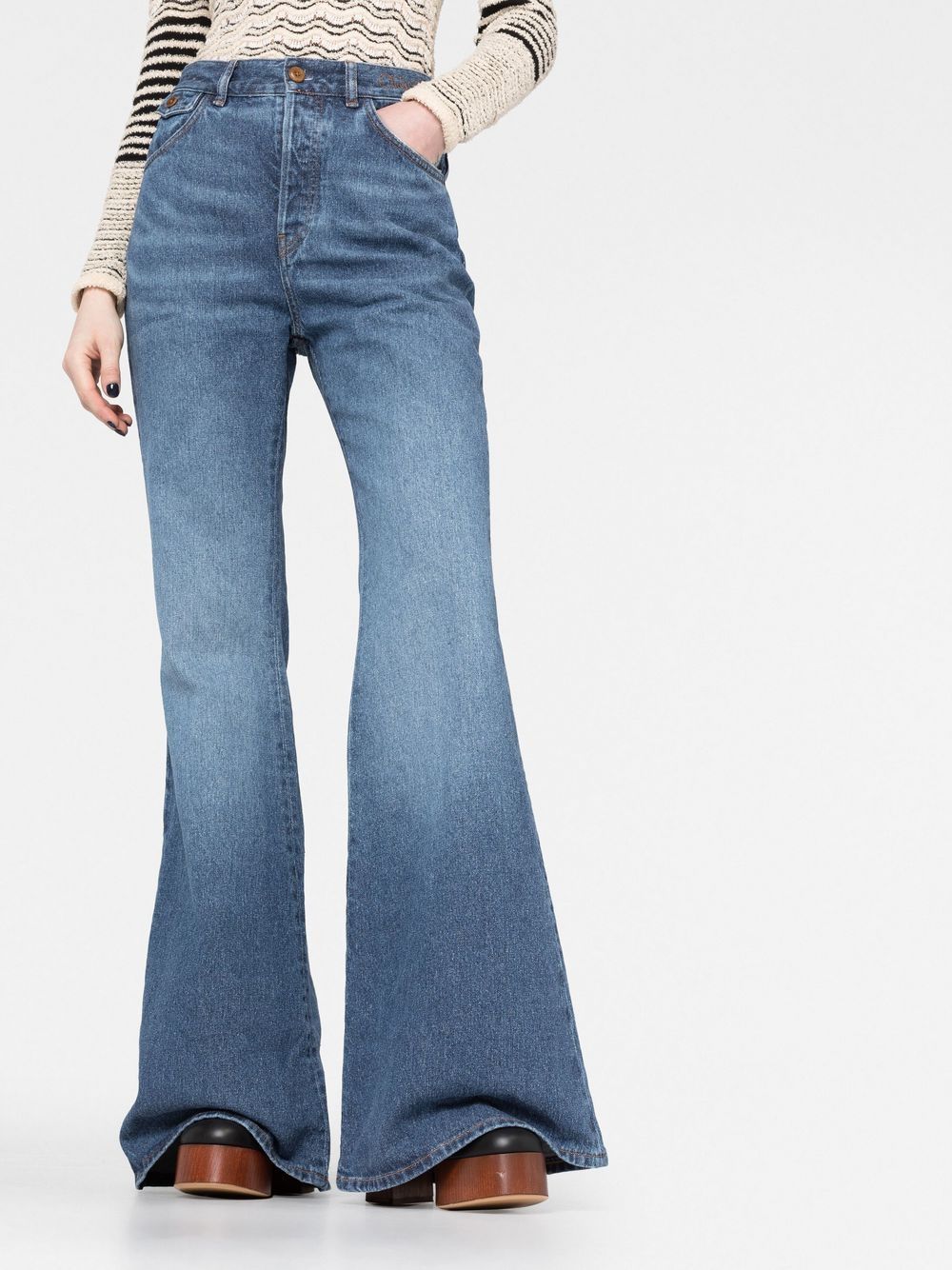 Shop Chloé Recycled Cotton Denim Flared Jeans In Blue