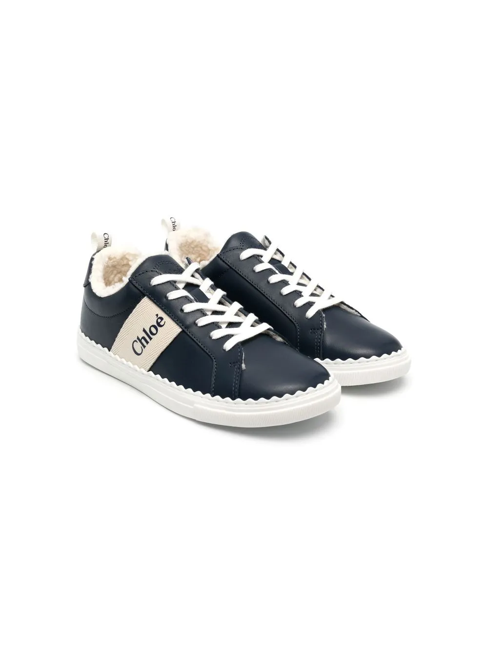 

Chloé Kids logo-side lace-up trainers - Blue