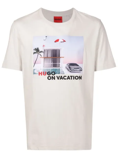 HUGO Camiseta de algodão com estampa vacation