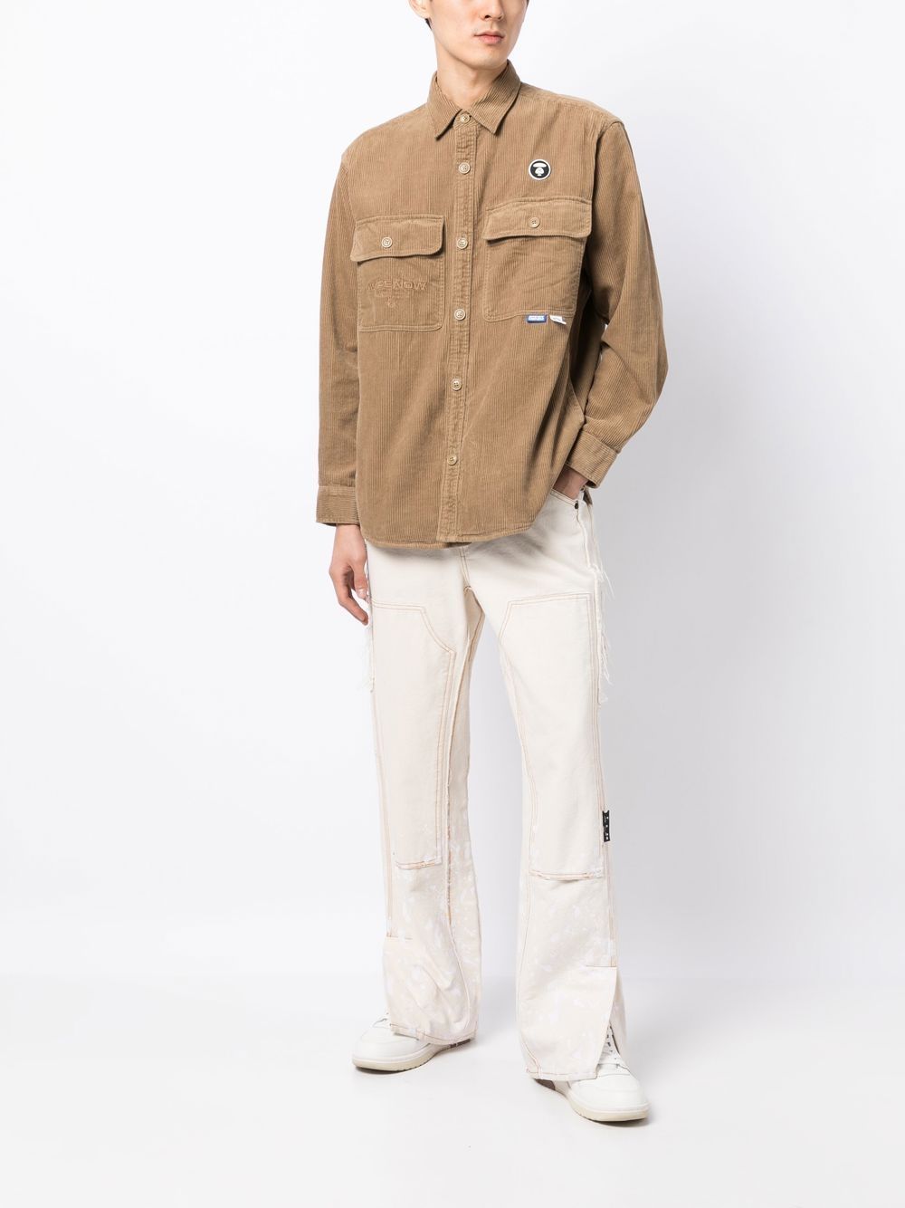 Shop Aape By A Bathing Ape Corduroy Logo-patch Shirt In Brown