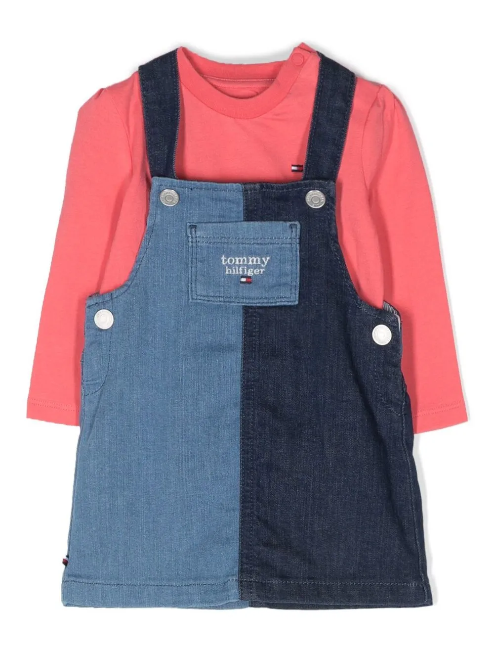 

Tommy Hilfiger Junior vestido tipo overol con diseño color block - Rosado
