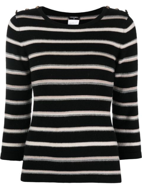 CHANEL 2010 CC-buttons striped cashmere jumper Women