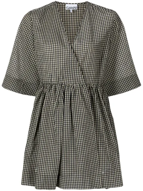 GANNI gingham-print seersucker minidress