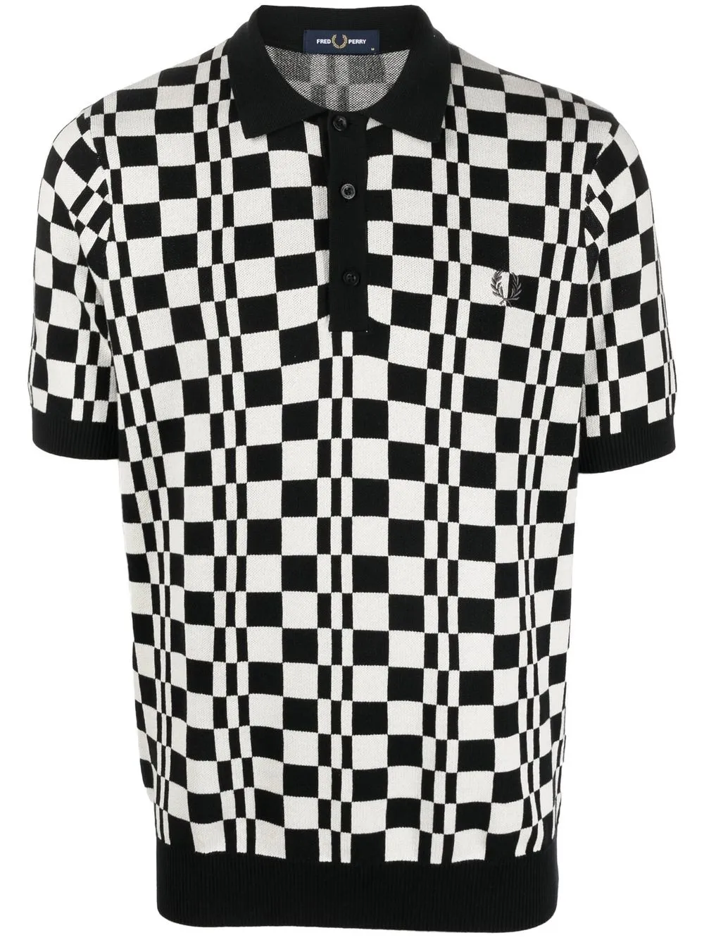 

Fred Perry checkerboard-knit polo top - Black