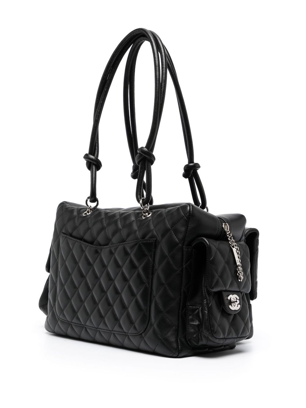 CHANEL Calfskin Quilted Small Cambon Bowler Black White 1173022