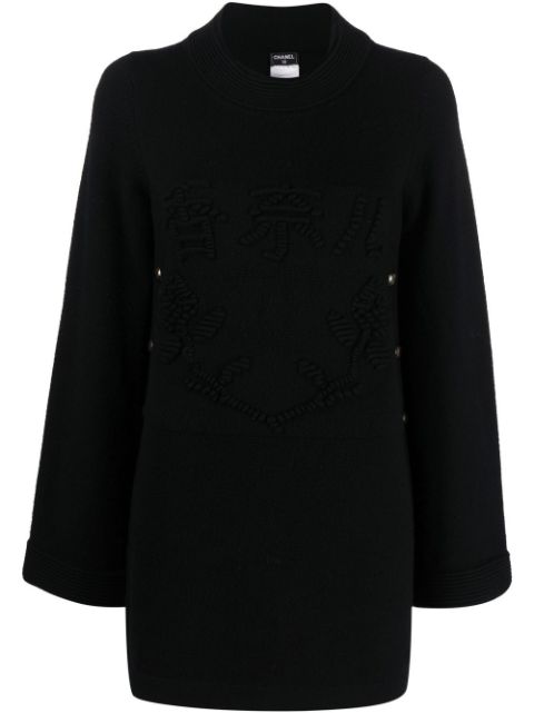 HOT SALE CHANEL 2010 CC embroidered-motif cashmere knitted dress Women