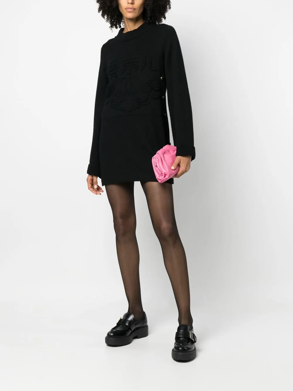 CHANEL Pre-Owned 2010 kasjmier jurk met geborduurd CC patroon - Zwart
