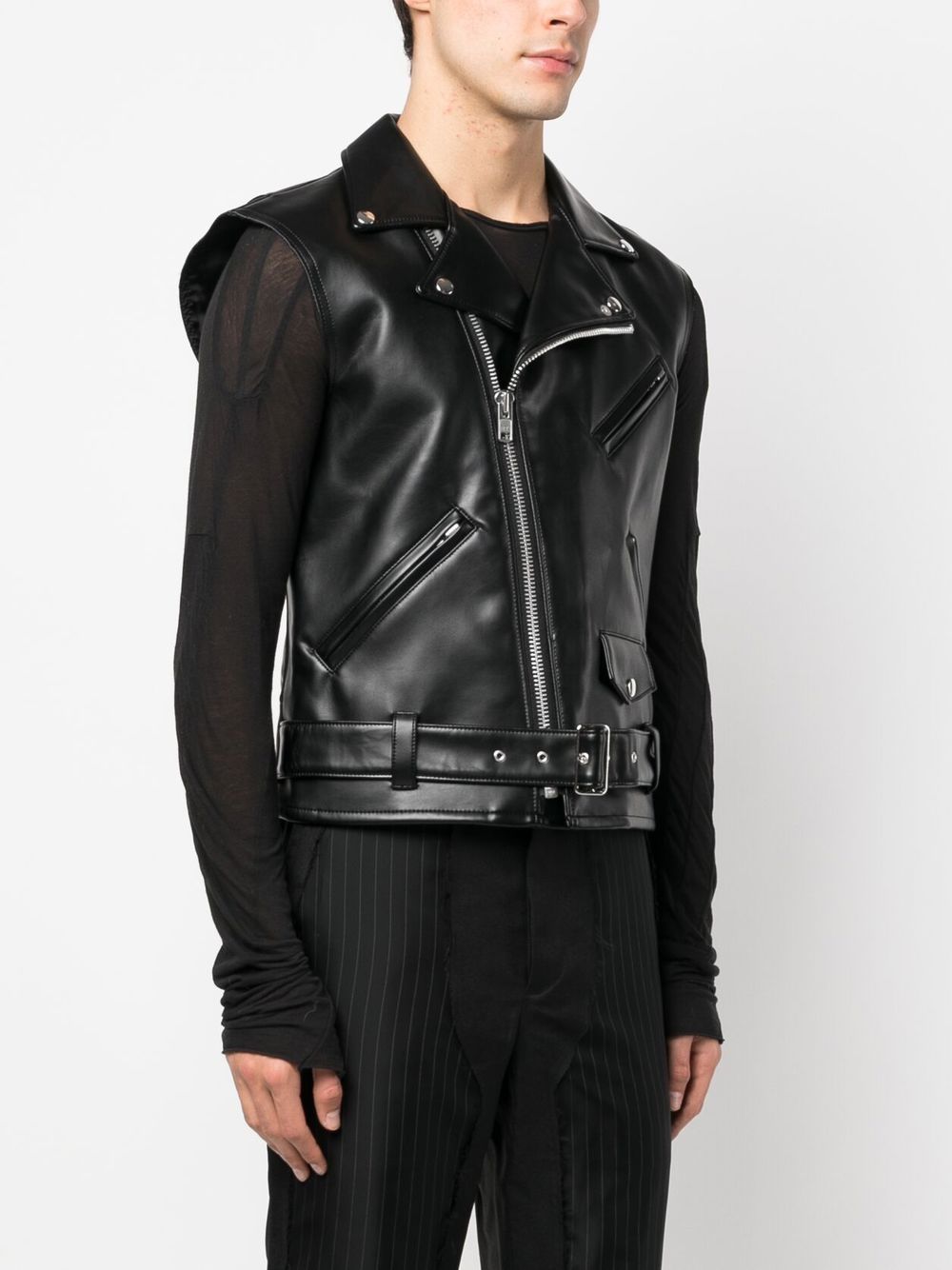 Shop Black Comme Des Garçons Belted Sleeveless Biker Jacket In Black