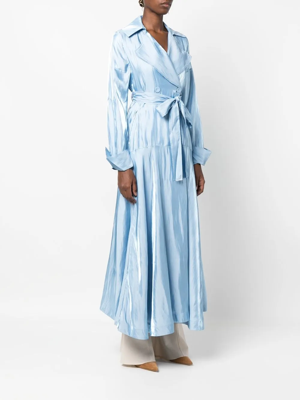 Cult Gaia Jasira Double Breasted Crushed Satin Trench Coat In Blue