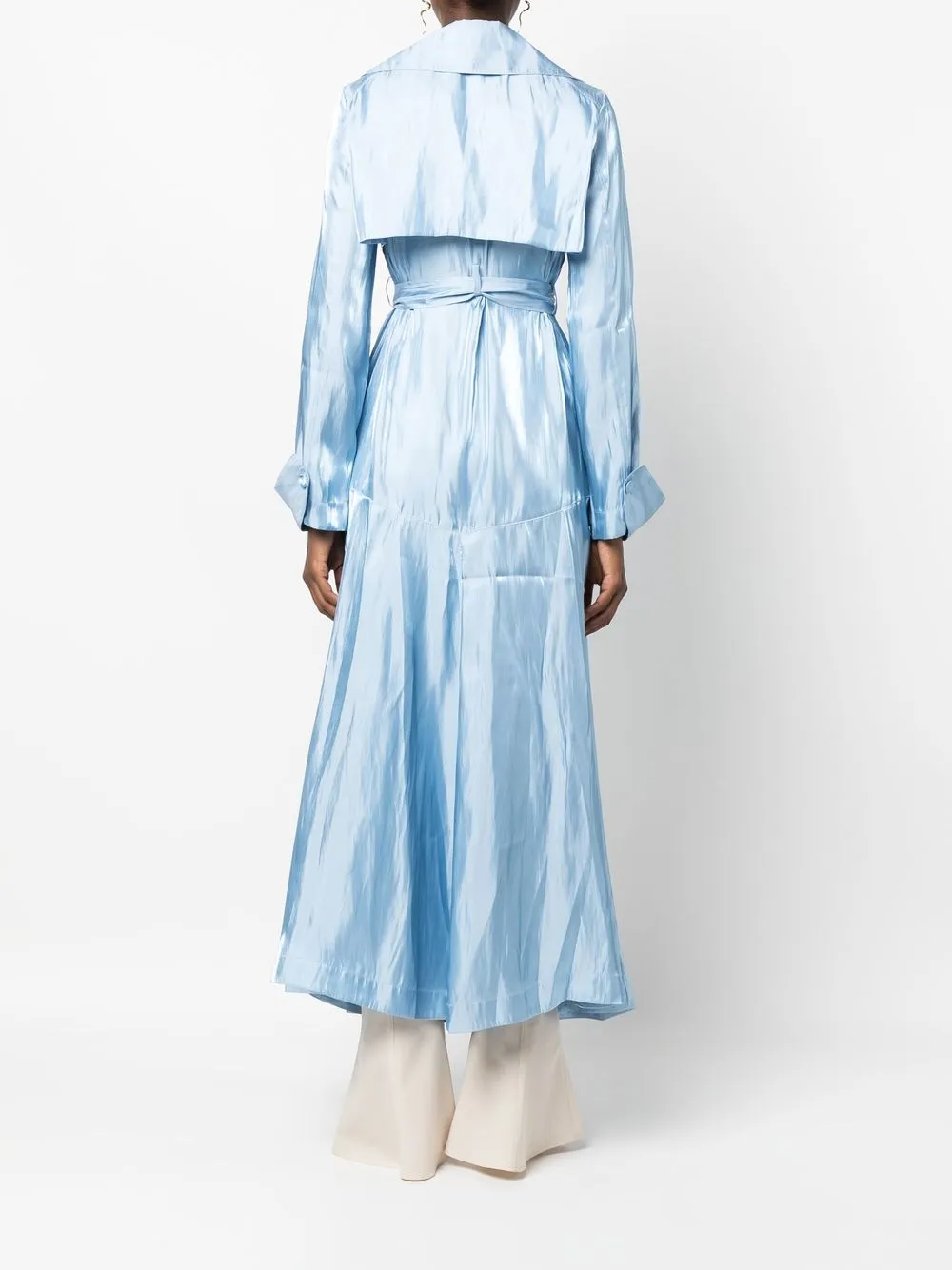 Cult Gaia Jasira Double Breasted Crushed Satin Trench Coat In Blue