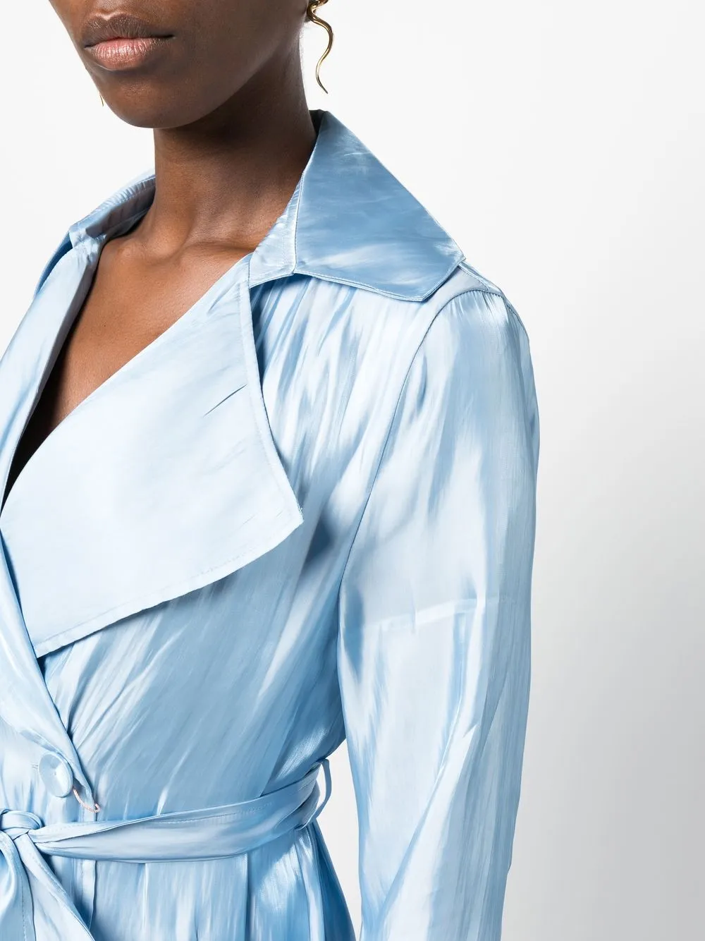 Cult Gaia Jasira Double Breasted Crushed Satin Trench Coat In Blue