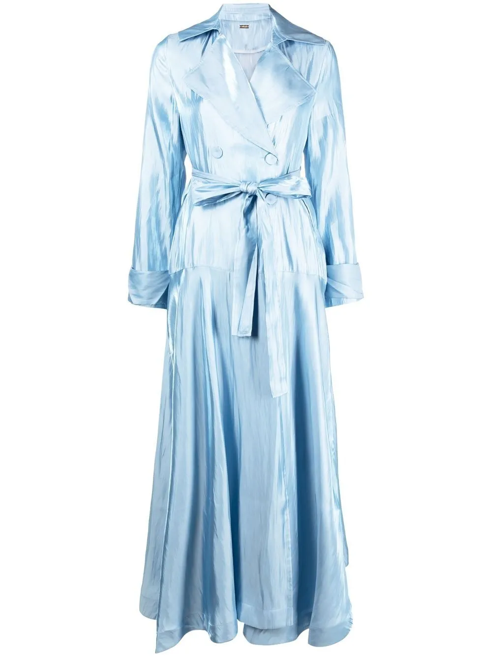 Cult Gaia Jasira Double Breasted Crushed Satin Trench Coat In Blue