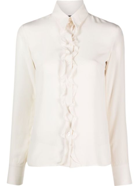 HOT SALE CHANEL 2000s frilled-detailing silk shirt Women