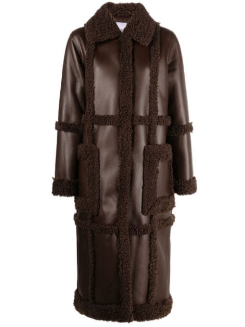 contrast-trim faux-leather coat