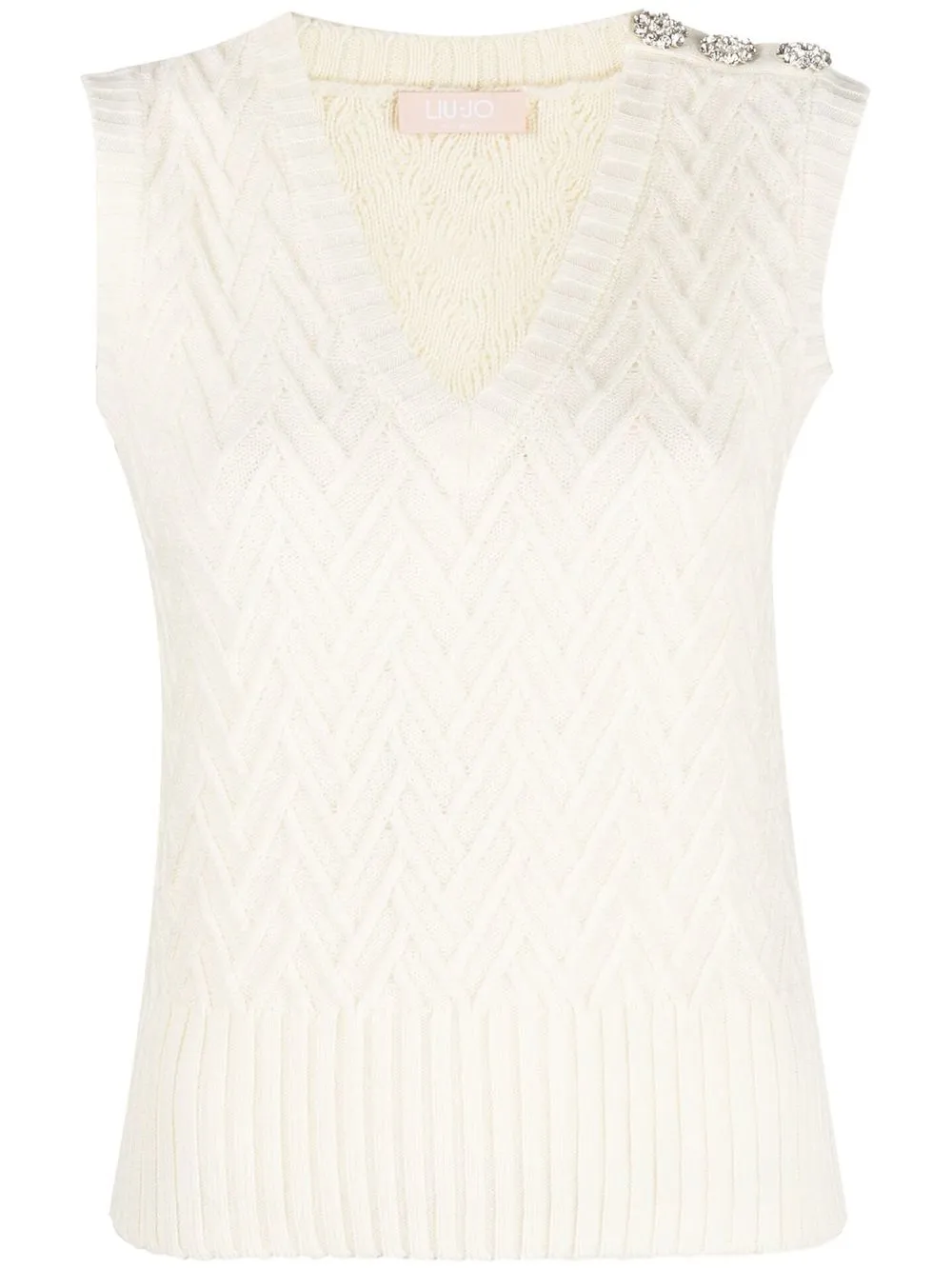 

LIU JO crystal-button V-neck sleeveless jumper - Blanco