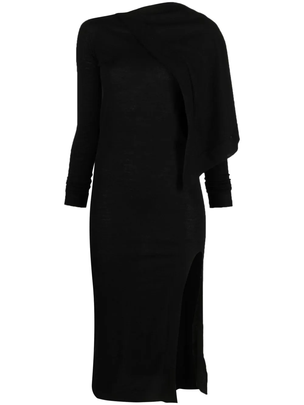 Rick Owens draped virgin wool midi dress - Black