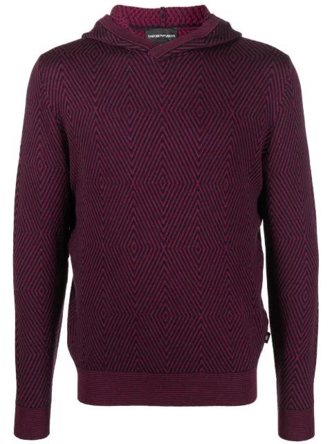 Emporio Armani geometric-pattern hooded jumper Men