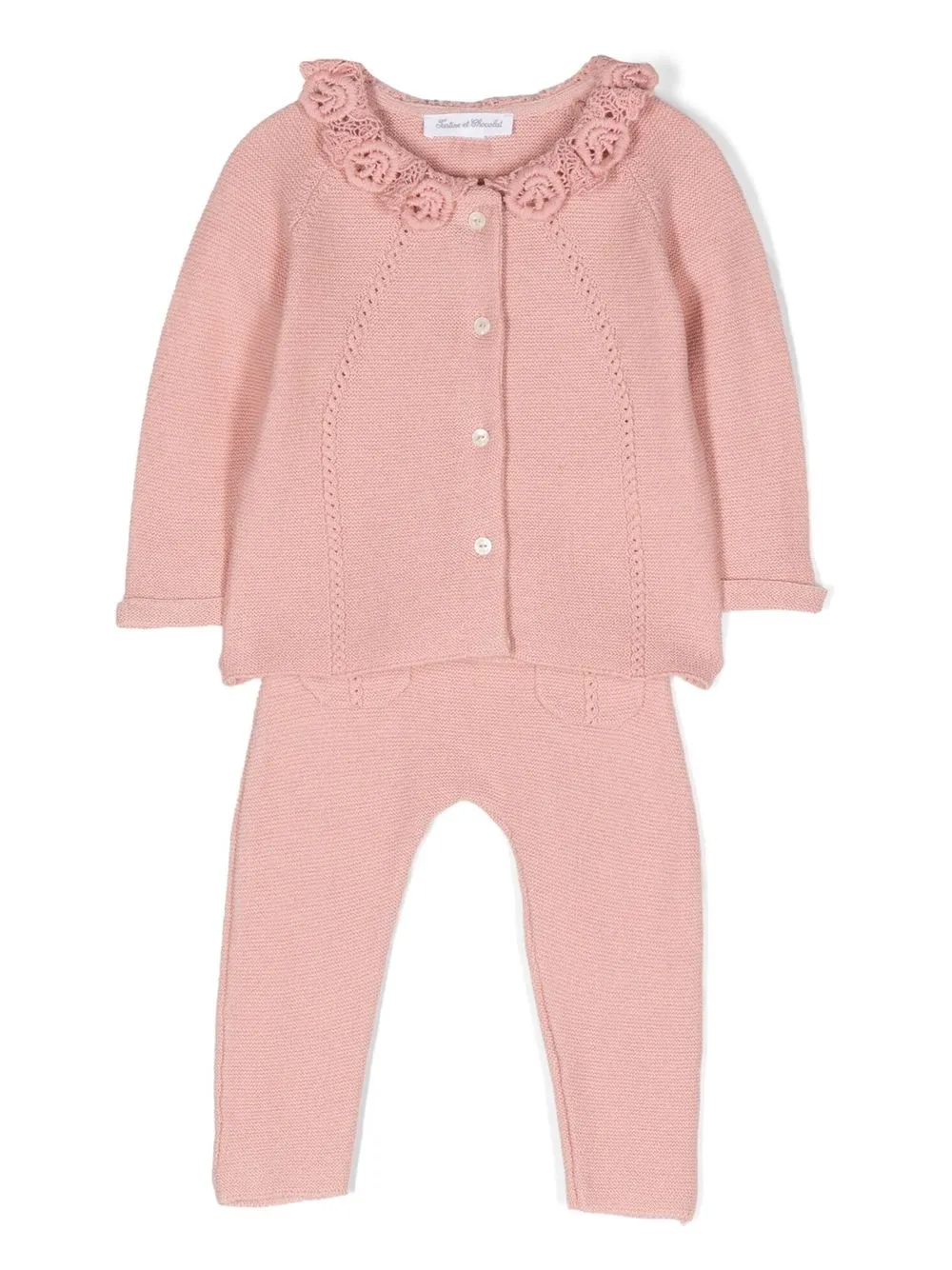 

Tartine Et Chocolat set tejido con cuello de crochet - Rosado