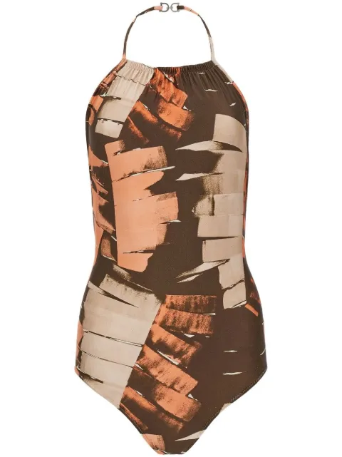 Ferragamo palm-print halterneck swimsuit