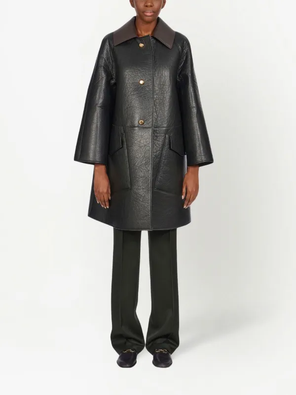 Salvatore Ferragamo ミラコレ レザー ロングコート 42 Ferragamo テクスチャード ナッパレザーコート | ブラック